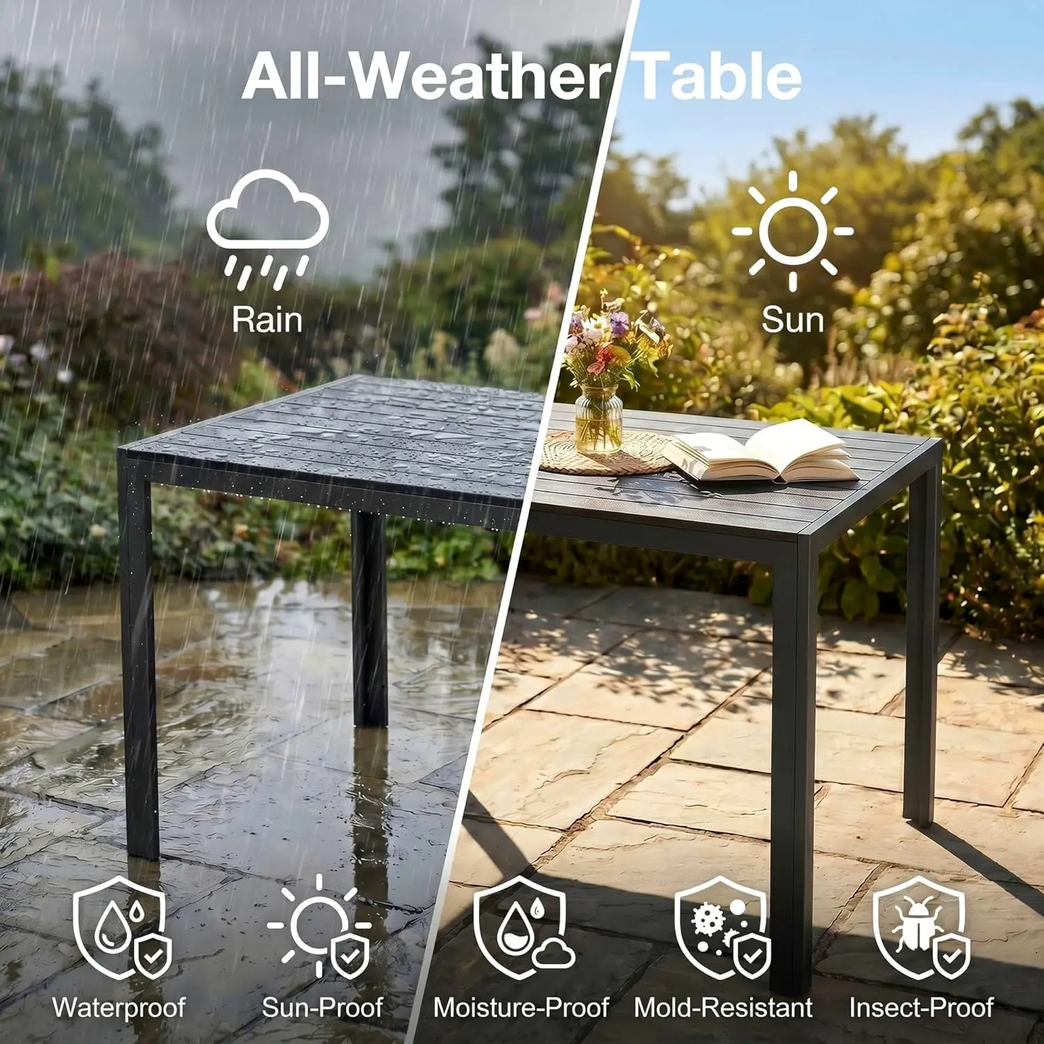Table de jardin 6 places en aluminium noir 110 x 70 cm vue 4