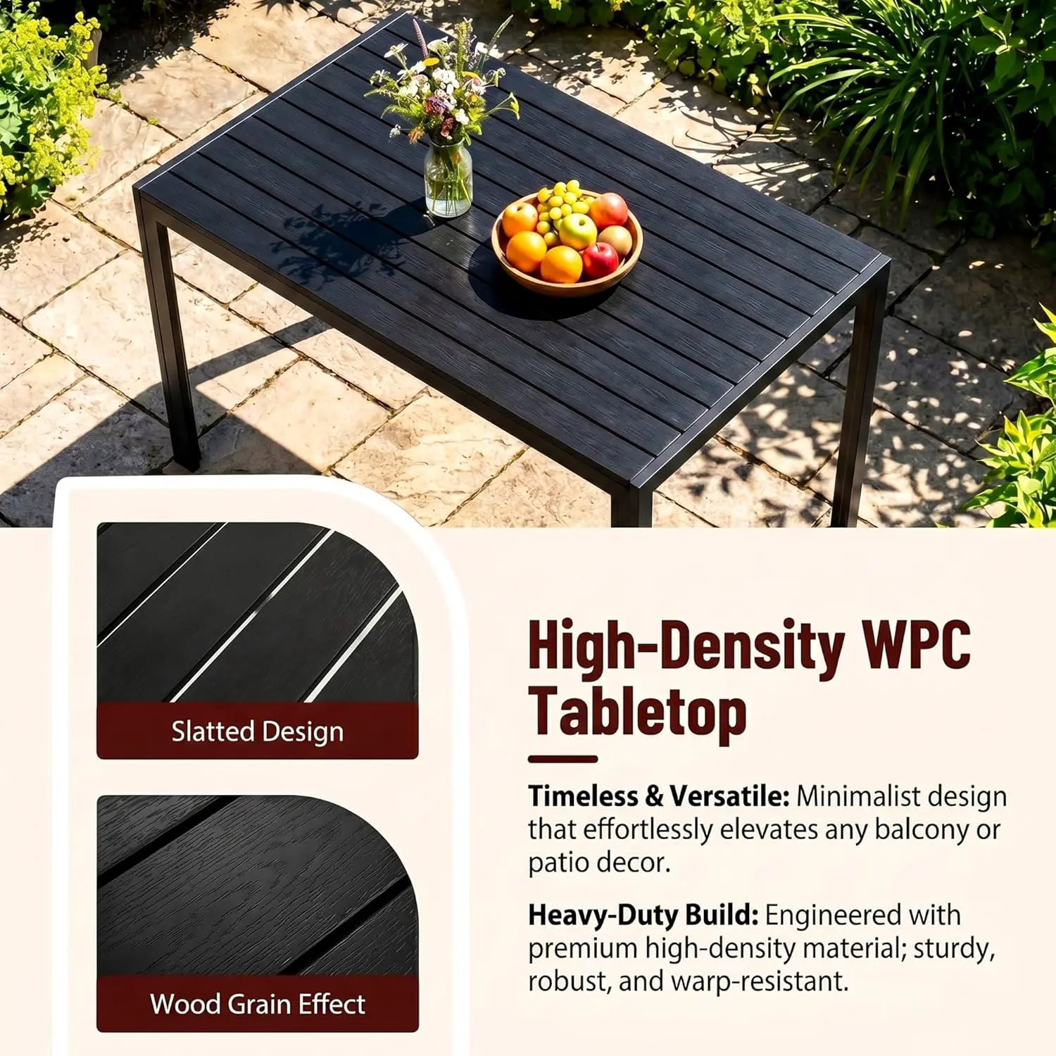 Table de jardin 6 places en aluminium noir 110 x 70 cm vue 7