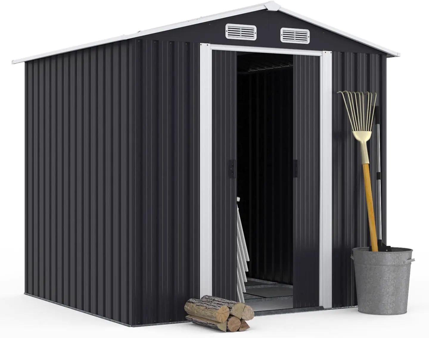 IDMarket - Abri de Jardin 3,7M² Gris en Acier galvanisé avec Base