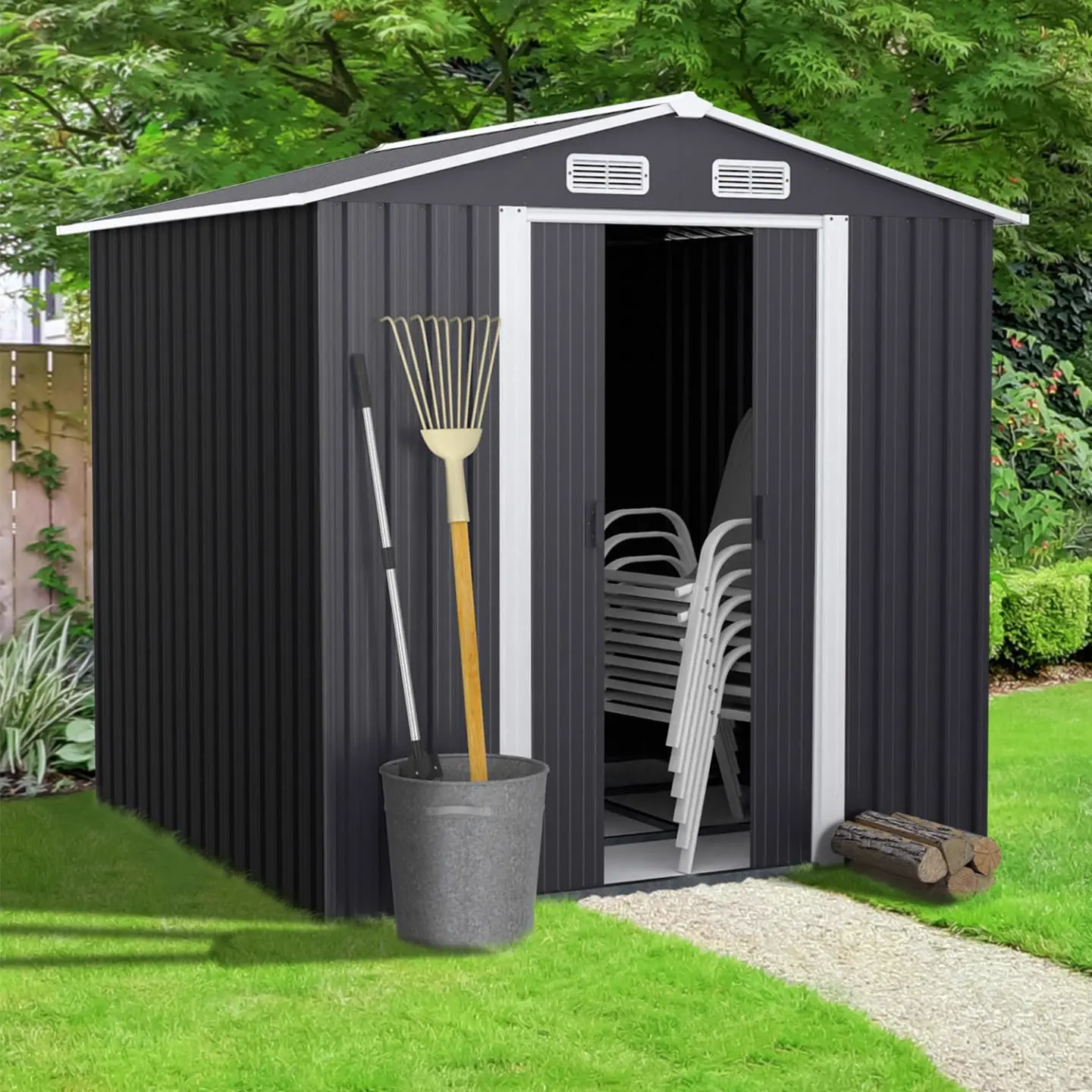 Abri de jardin en métal en acier gris 3,7M² vue 2