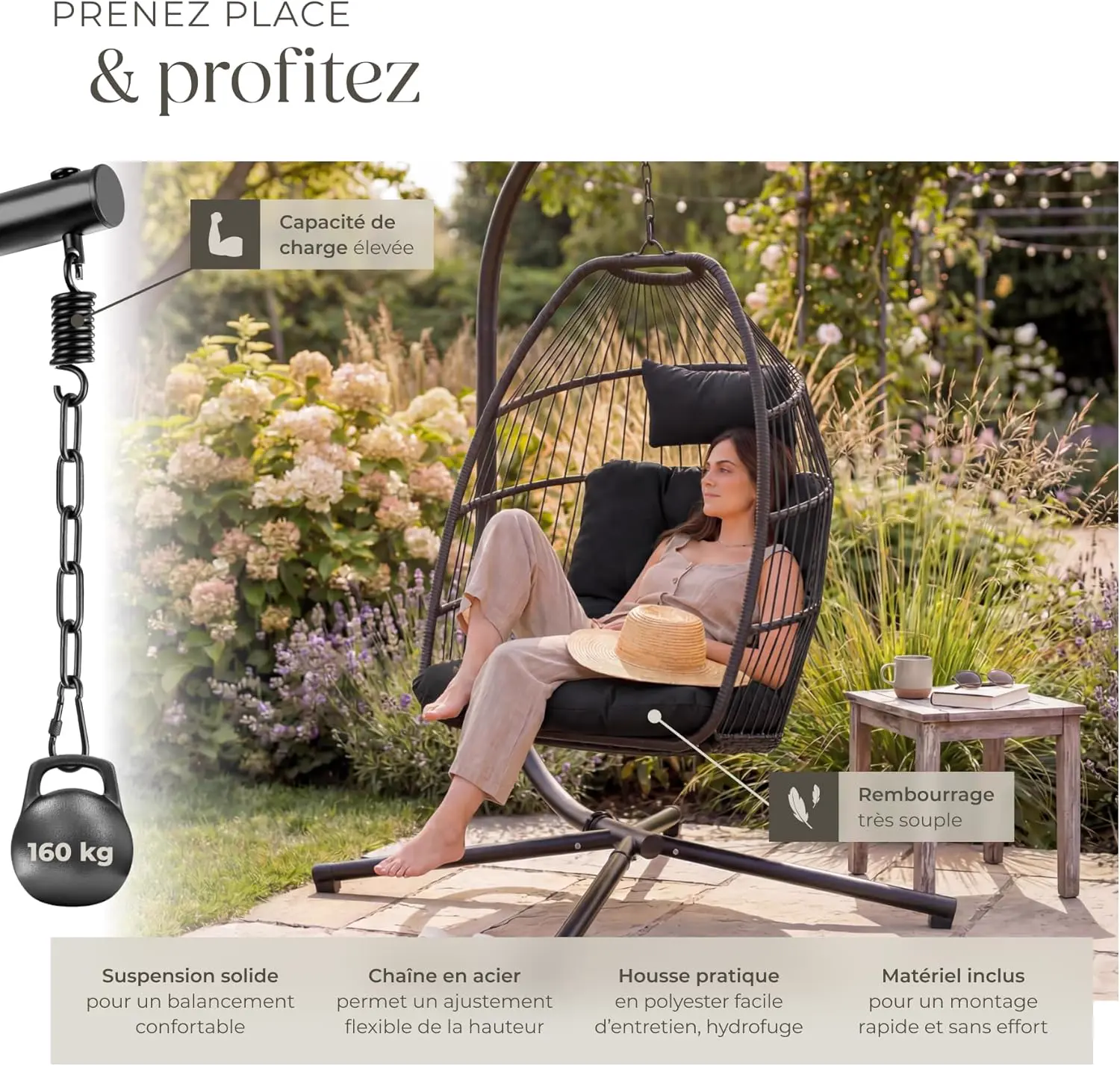 Fauteuils suspendus en acier vue 4