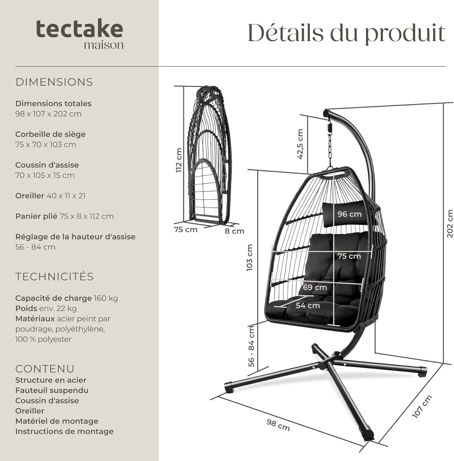 Fauteuils suspendus en acier vue 6