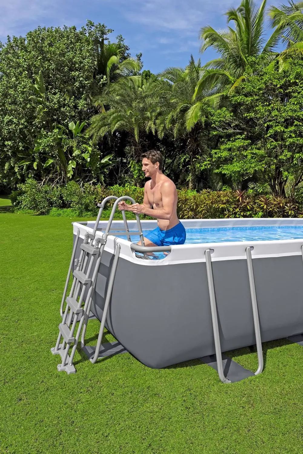 Piscine hors sol en acier gris 244 x 122 cm vue 3
