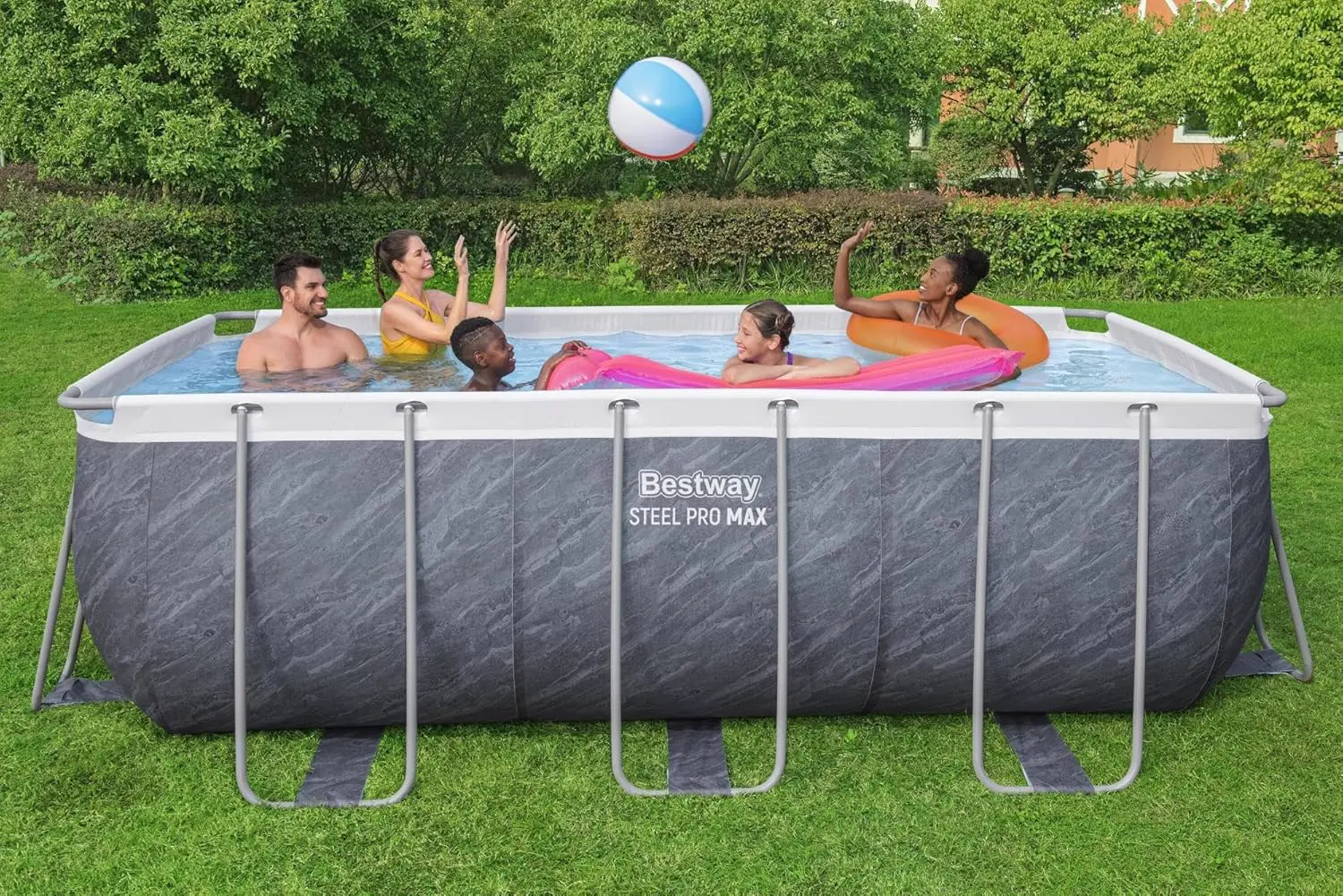Piscine hors sol en acier gris vue 2