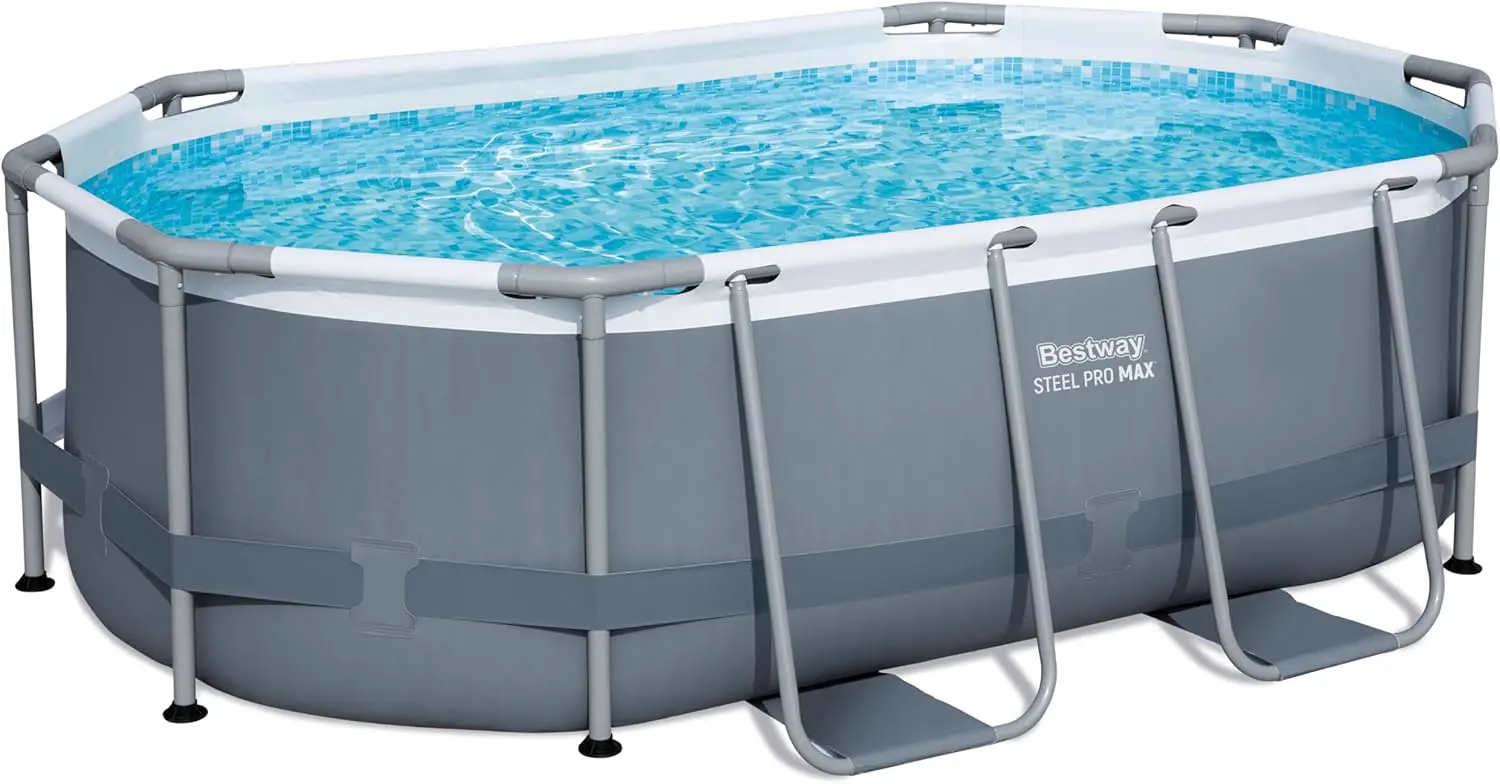 Piscine hors sol en acier gris vue 8