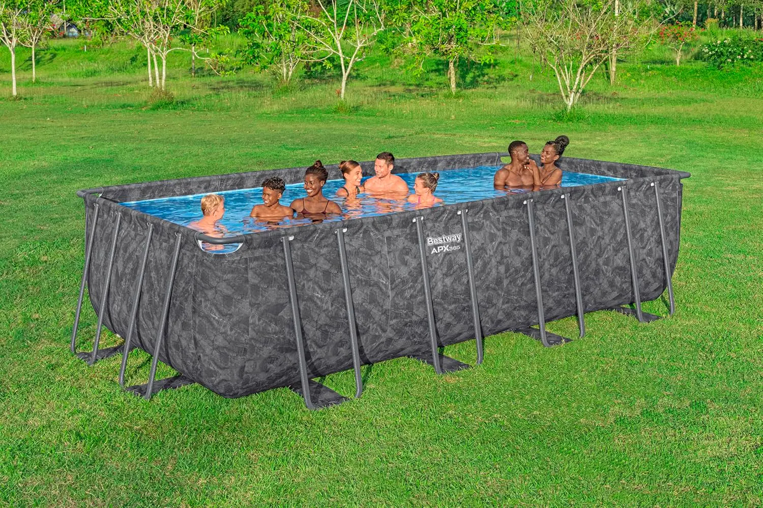 Piscine hors sol en acier gris vue 2