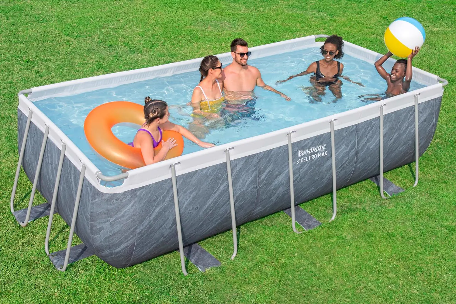 Piscine hors sol en acier gris vue 2