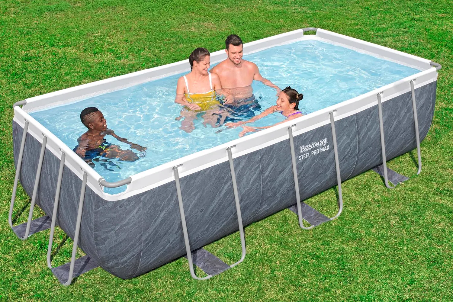 Piscine hors sol en acier gris vue 3