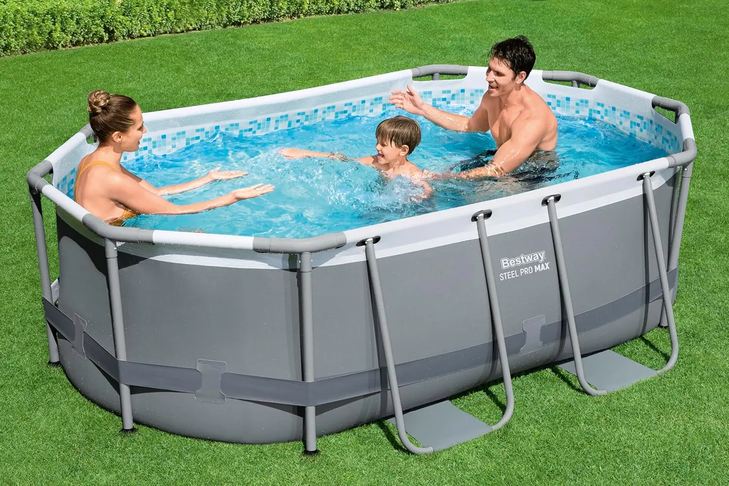 Piscine hors sol en acier gris 200 x 84 cm vue 2