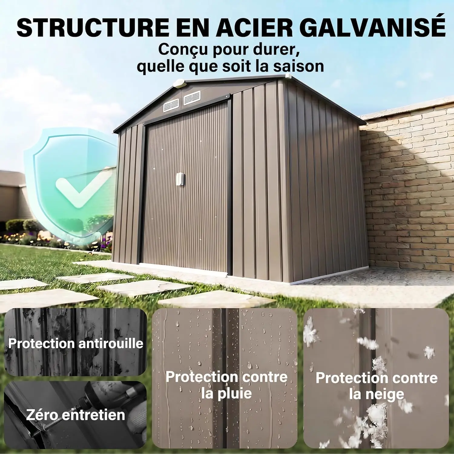 Abri de jardin en métal en acier marron 2,77 m² vue 3