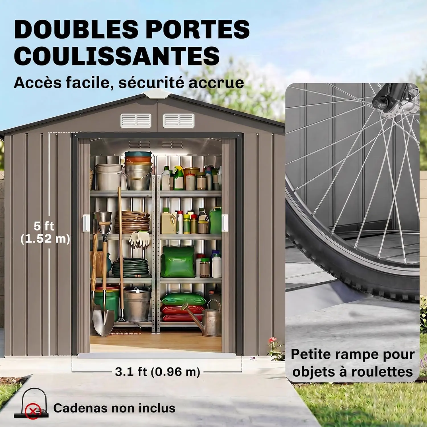 Abri de jardin en métal en acier marron 2,77 m² vue 4