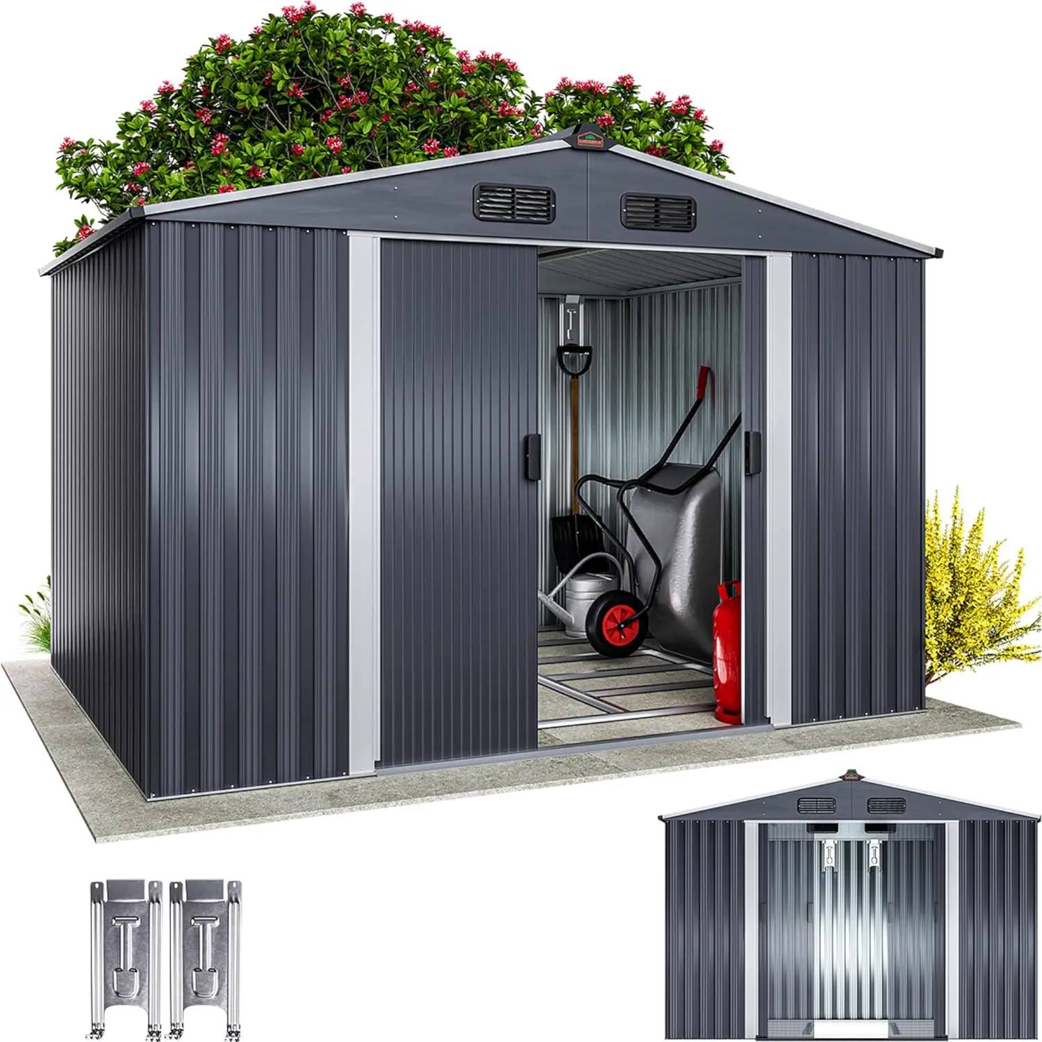GARDEBRUK® Abri de Jardin métal XXL 5m² Fondation 260x205x180cm Porte