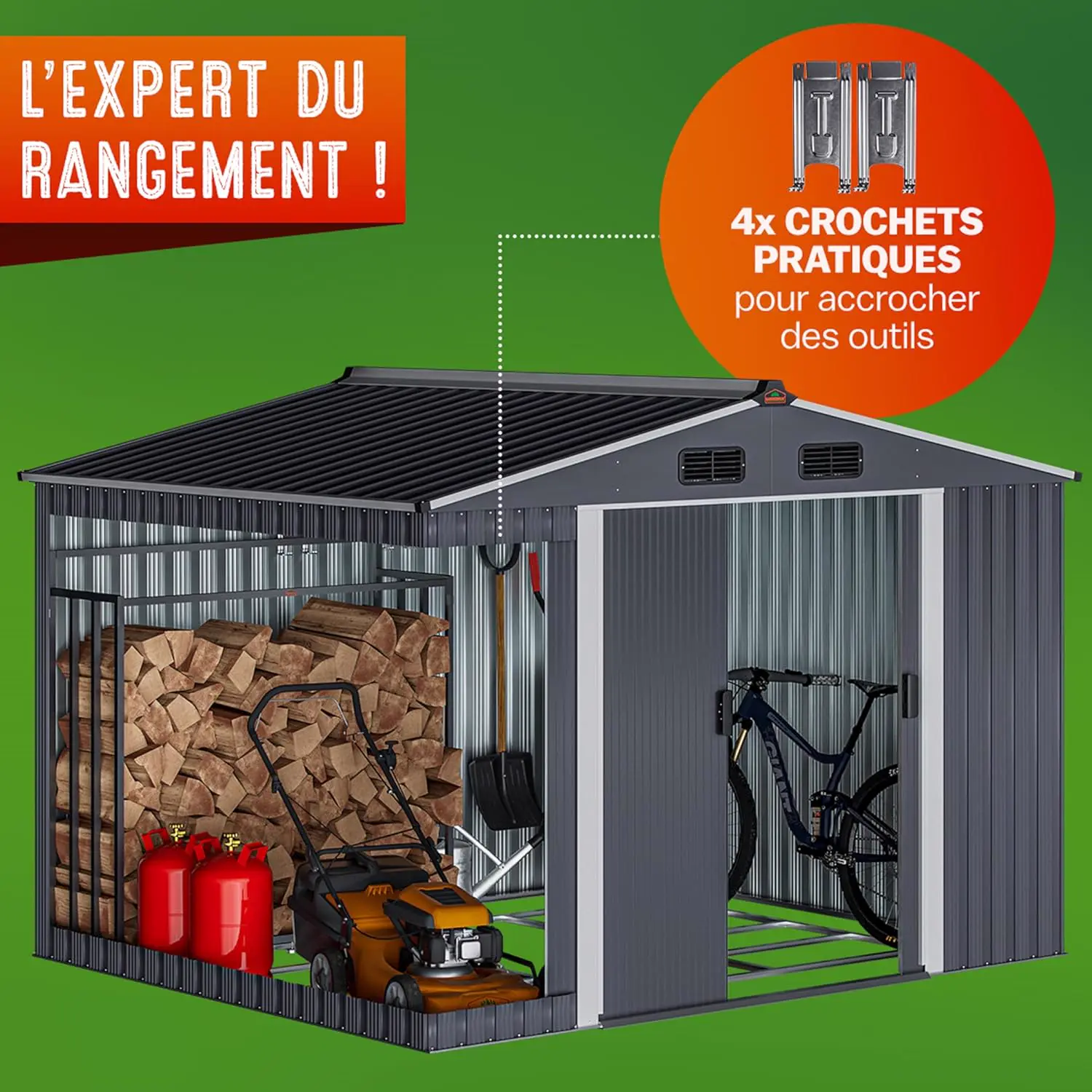 Abri de jardin en métal en métal anthracite 5m² vue 2