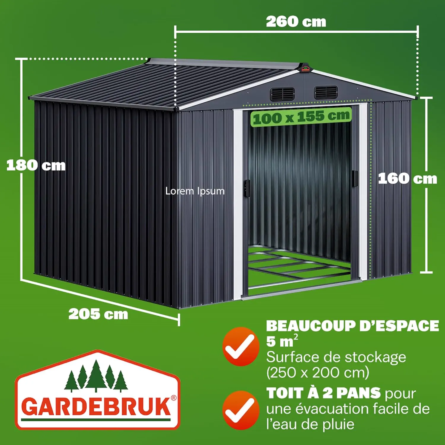 Abri de jardin en métal en métal anthracite 5m² vue 3