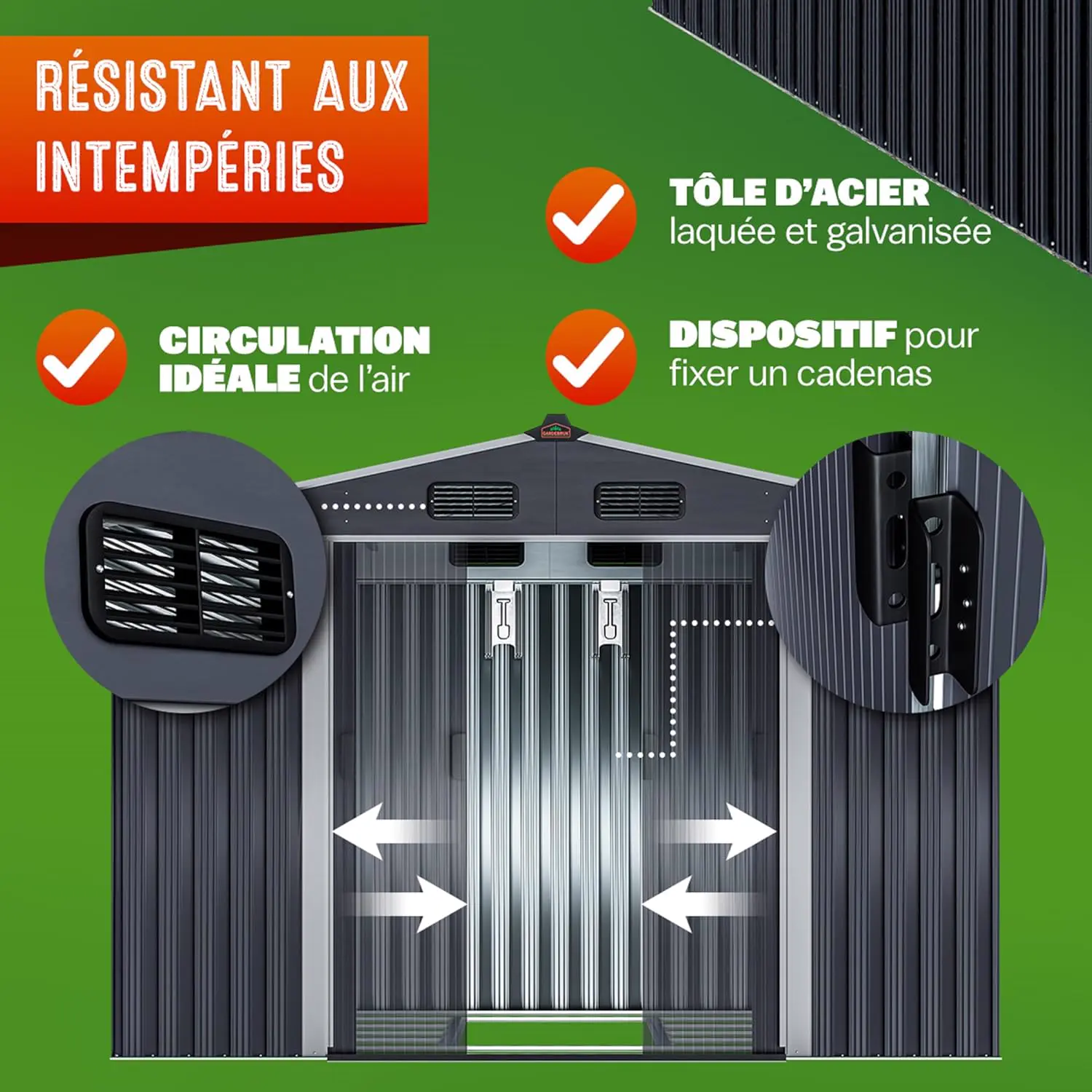 Abri de jardin en métal en métal anthracite 5m² vue 4