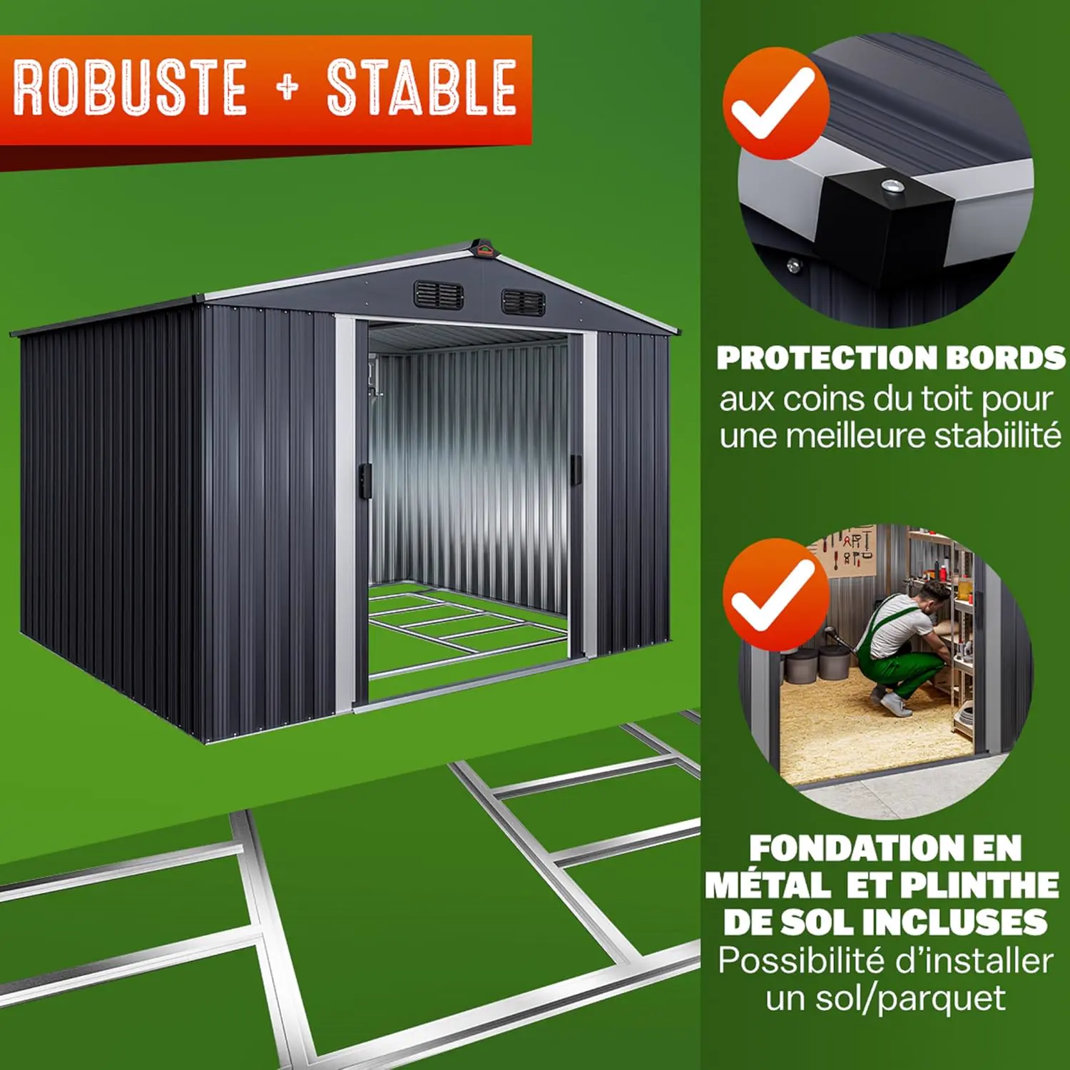 Abri de jardin en métal en métal anthracite 5m² vue 6