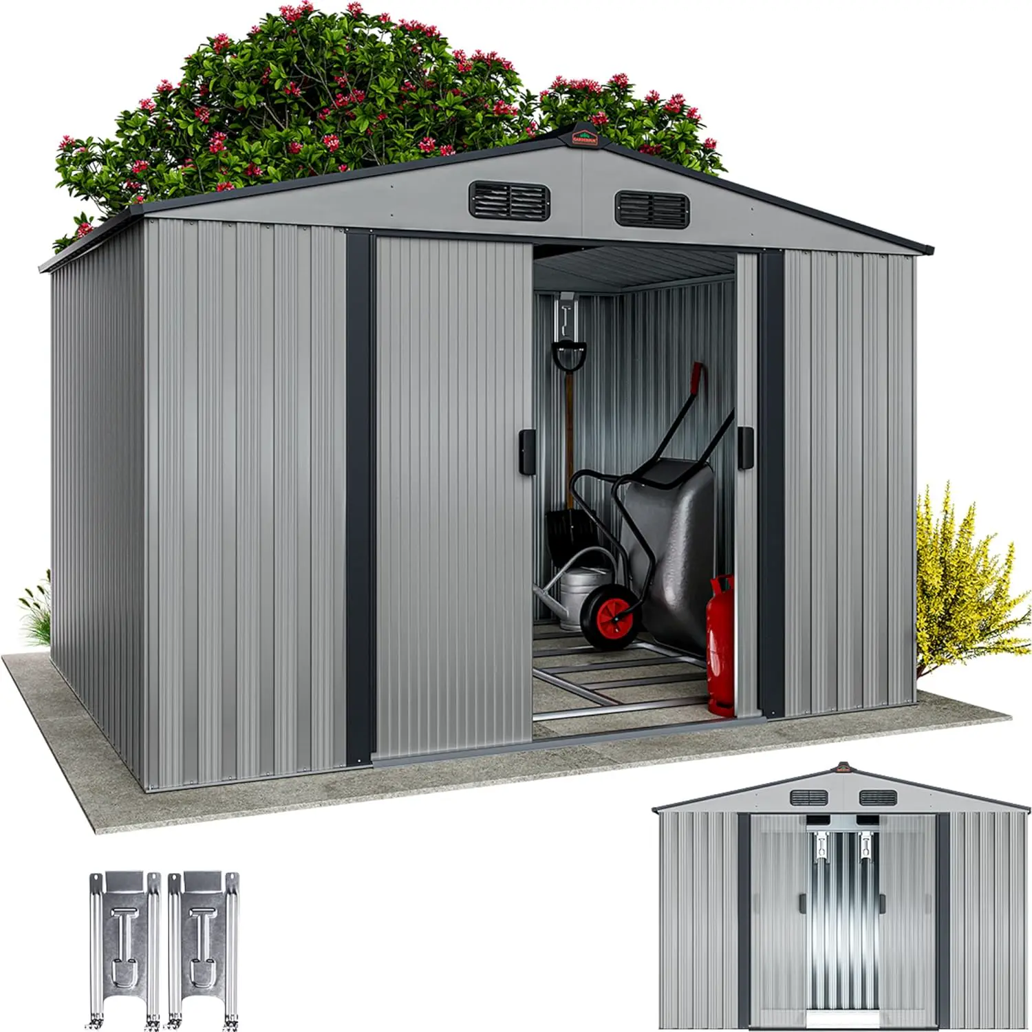 GARDEBRUK® Abri de Jardin métal XXL 5m² Fondation 260x205x180cm Porte
