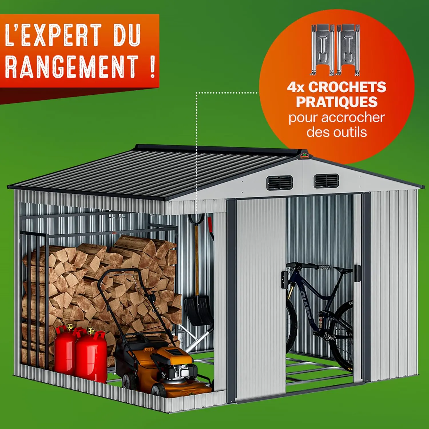 Abri de jardin en métal en acier gris 5m² vue 2