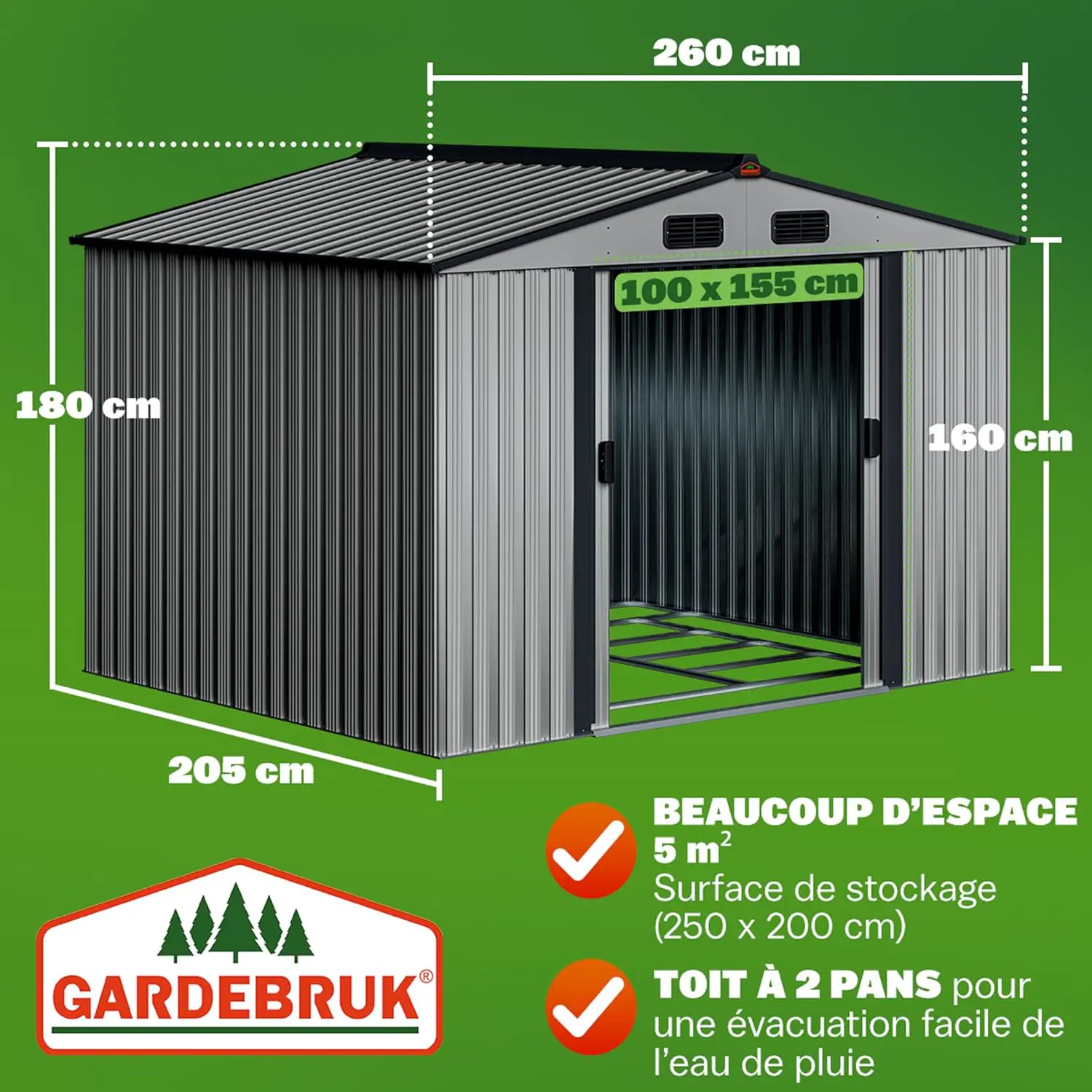 Abri de jardin en métal en acier gris 5m² vue 3