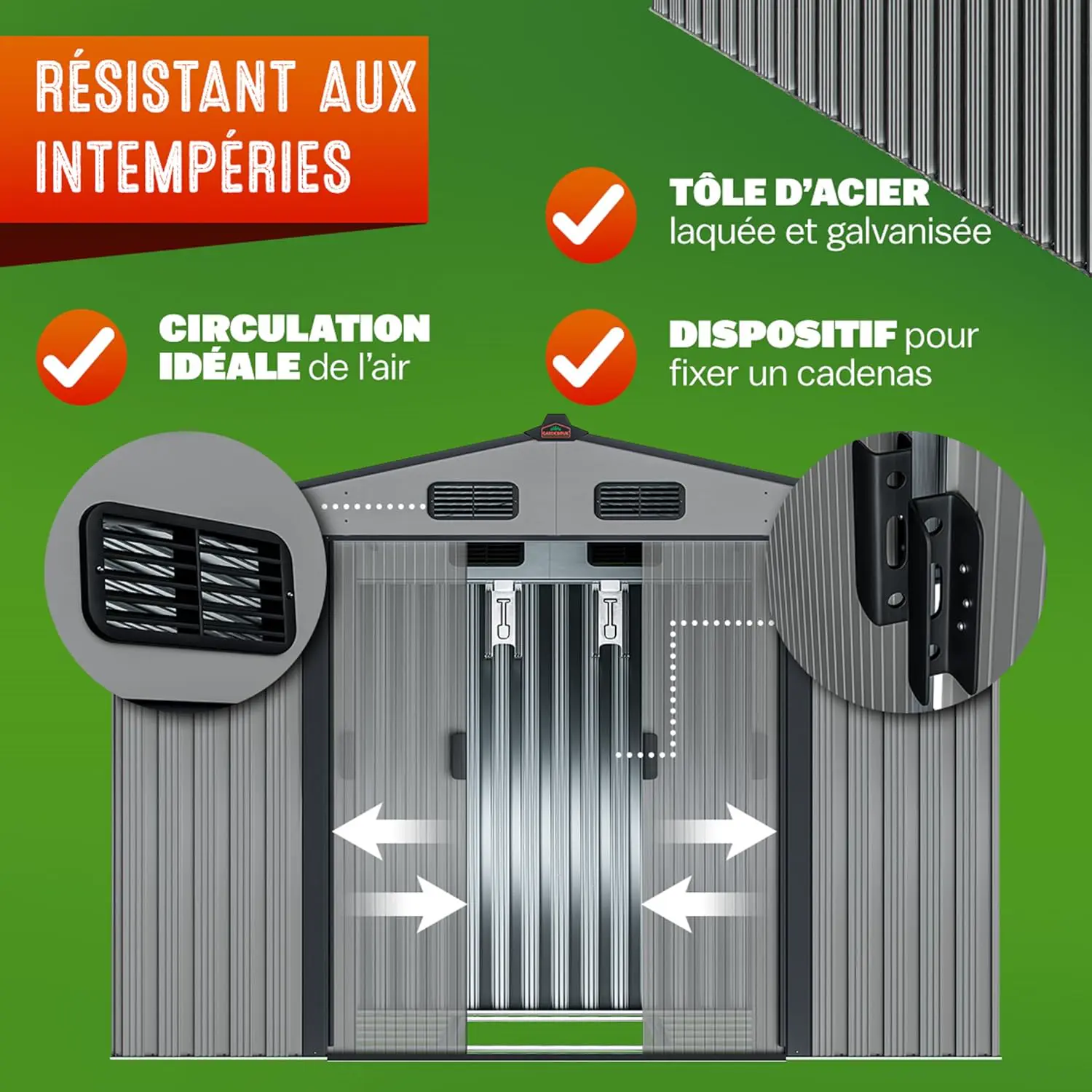 Abri de jardin en métal en acier gris 5m² vue 4