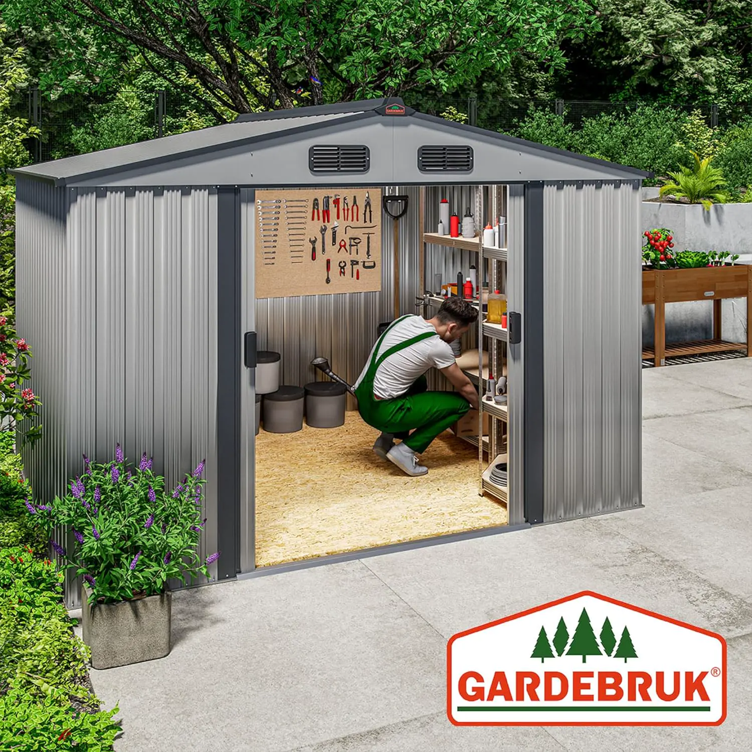 Abri de jardin en métal en acier gris 5m² vue 5