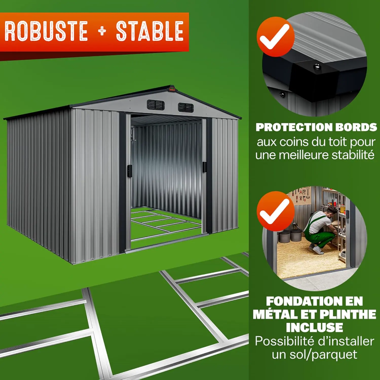 Abri de jardin en métal en acier gris 5m² vue 6