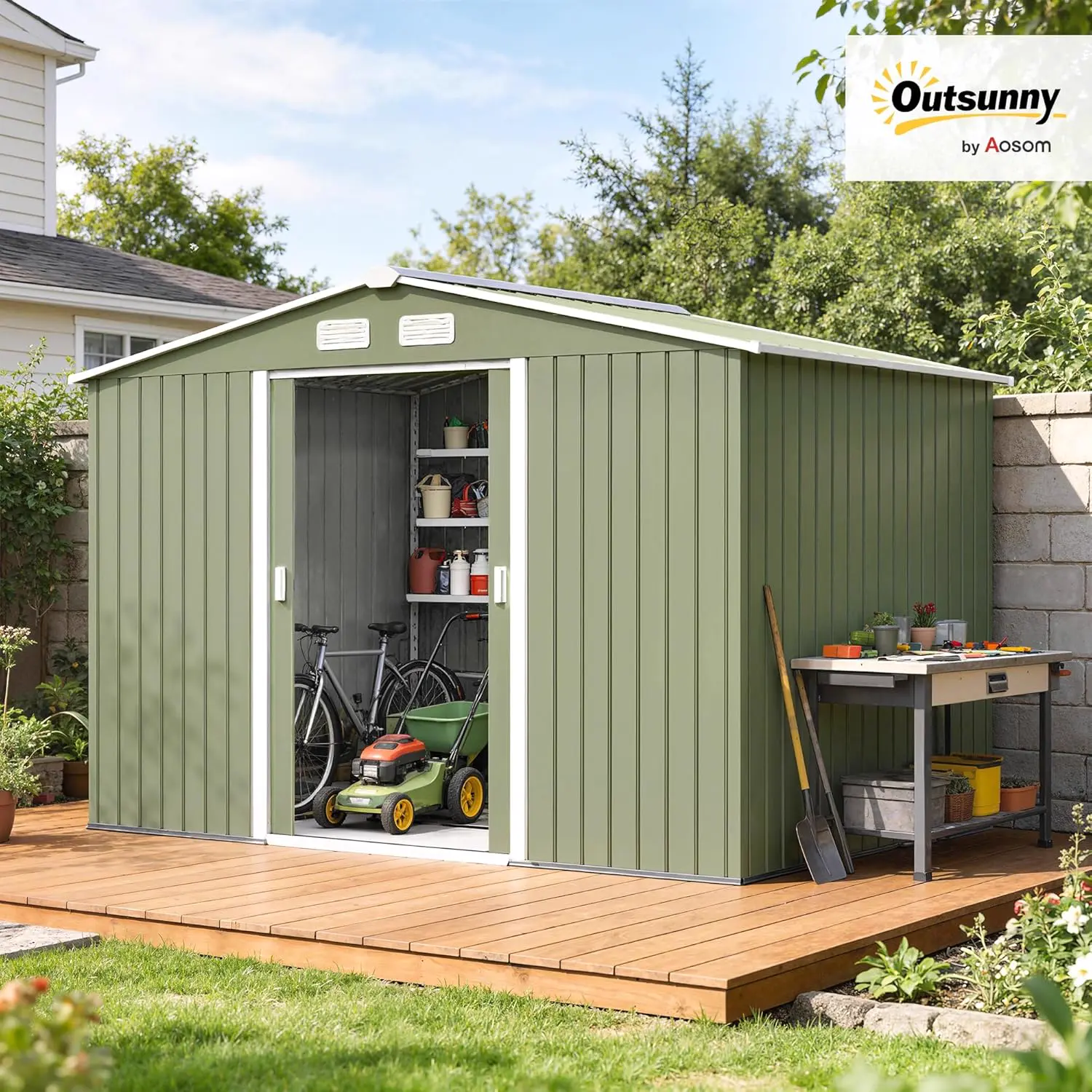 Abri de jardin en métal en acier vert 5,4 m² vue 2