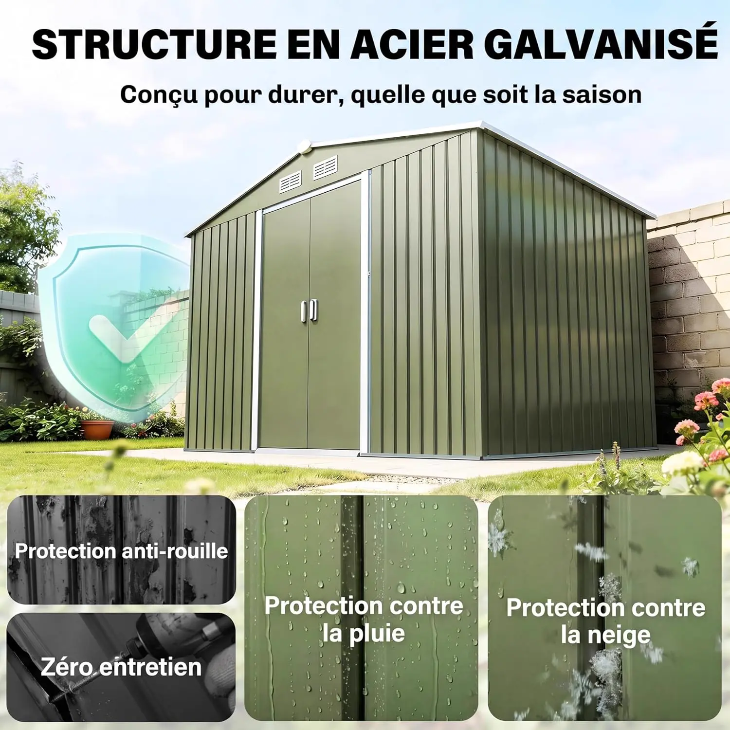 Abri de jardin en métal en acier vert 5,4 m² vue 3
