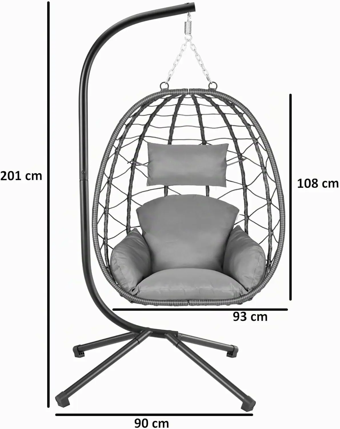 Fauteuils suspendus en acier anthracite 56 x 108 cm vue 3
