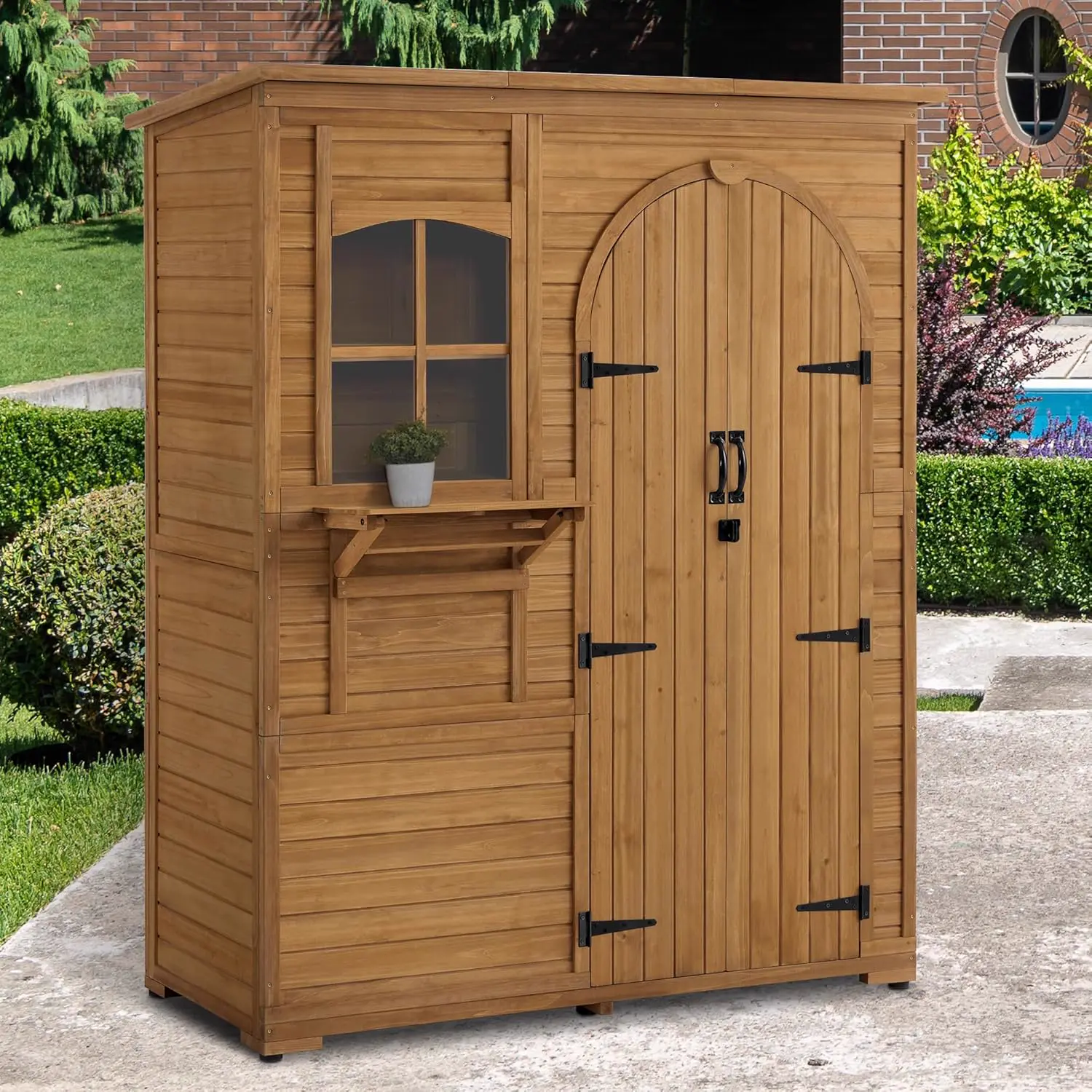 Abri de jardin en bois en bois naturel 144 × 185 cm vue 2