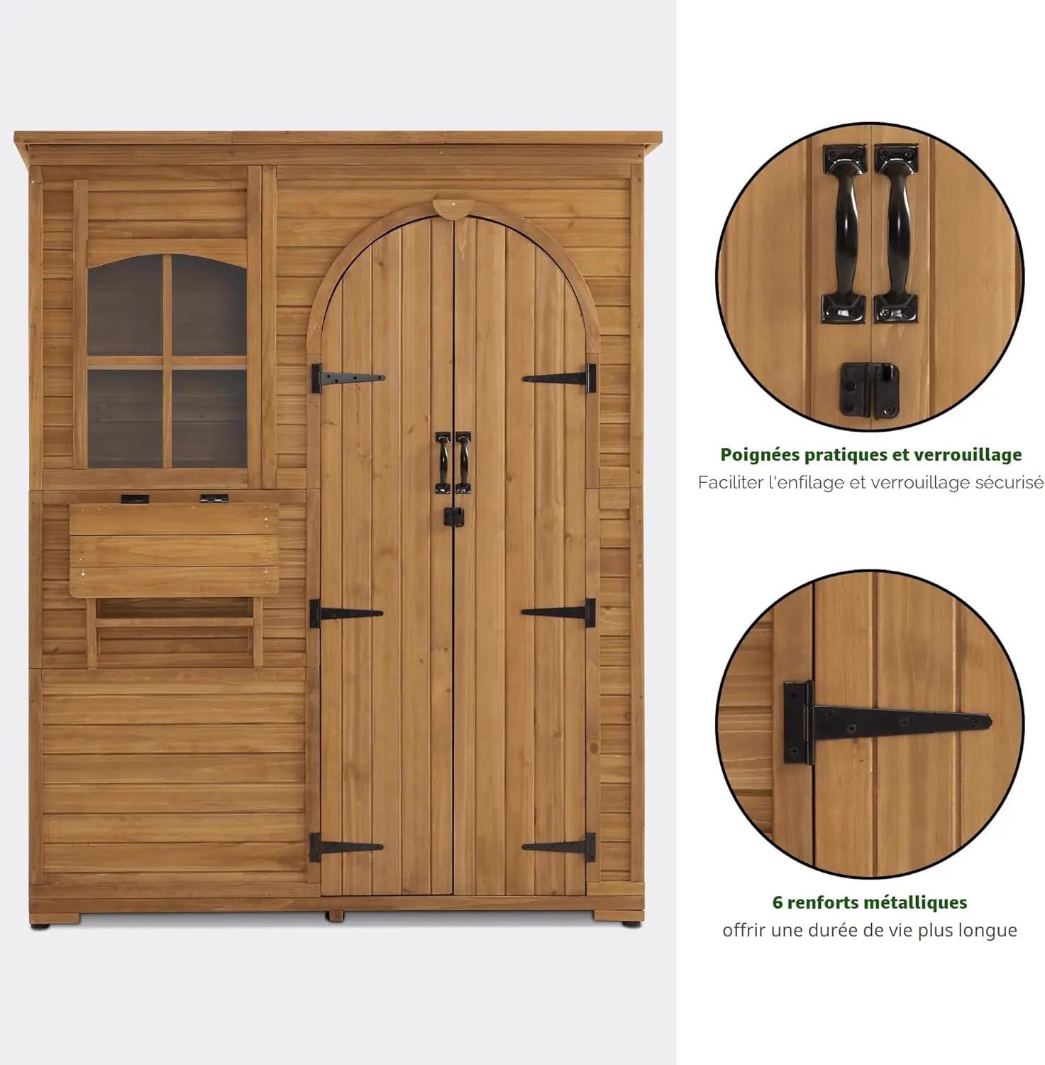 Abri de jardin en bois en bois naturel 144 × 185 cm vue 6