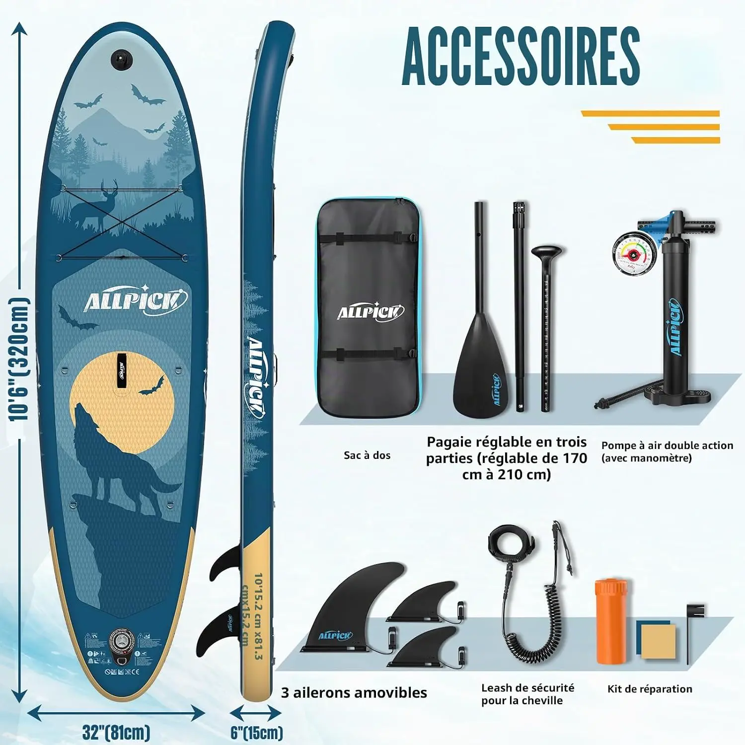 Paddle gonflable ALLPICK Paddle Gonflable, Kit de Padelsurf de… vue 6