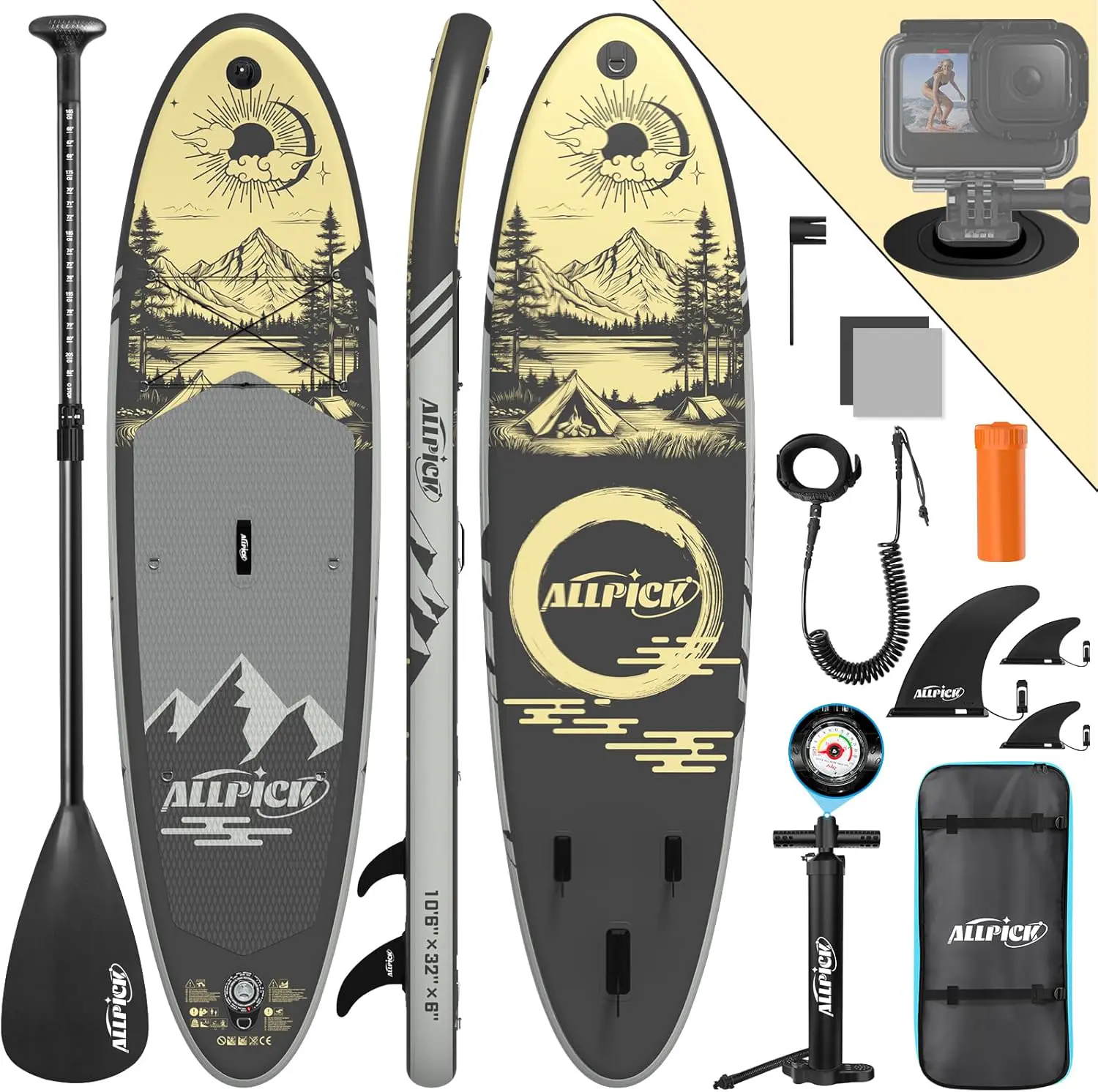 ALLPICK Paddle Gonflable, Kit de Padelsurf de Stand Up Paddle Sup