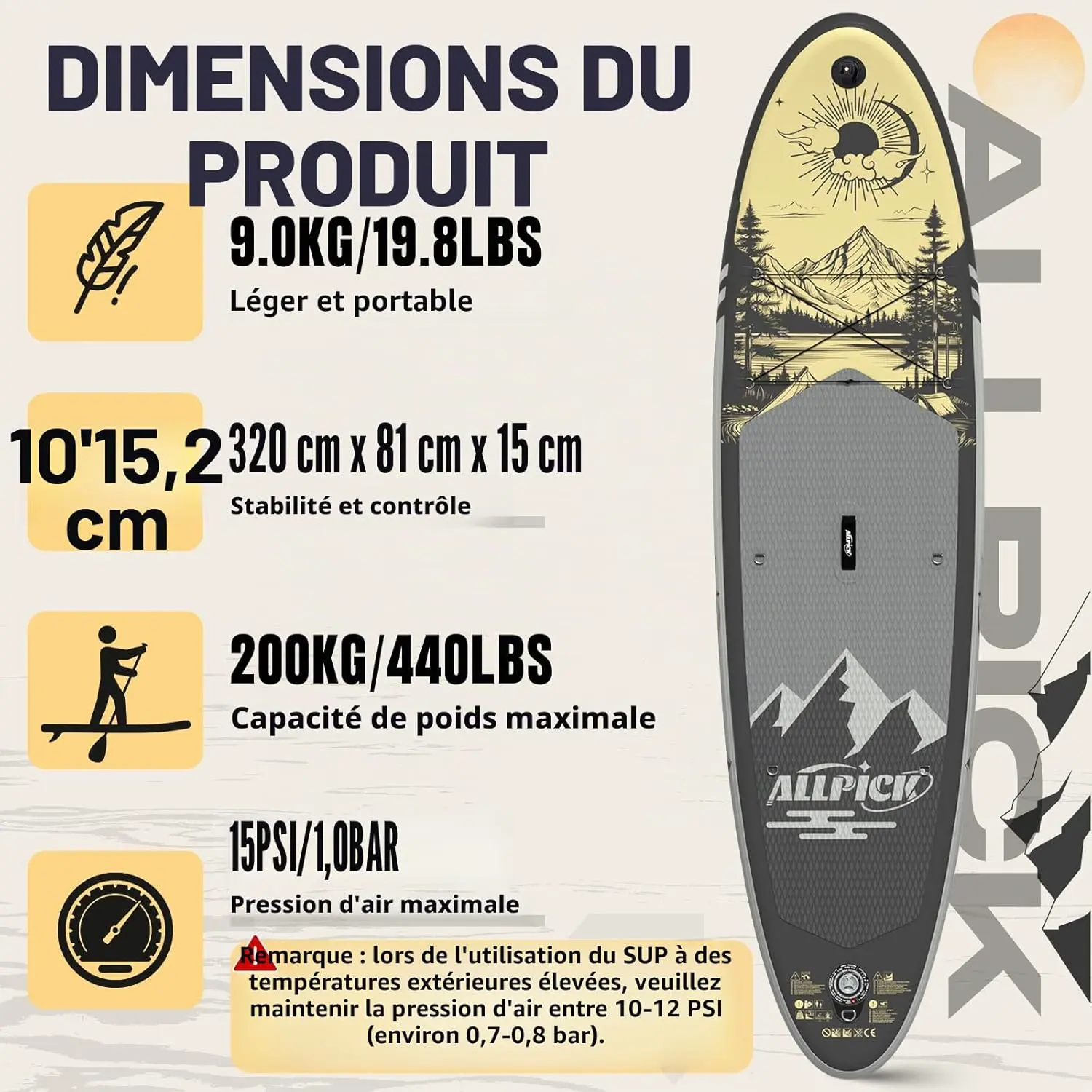 Paddle gonflable gris vue 3