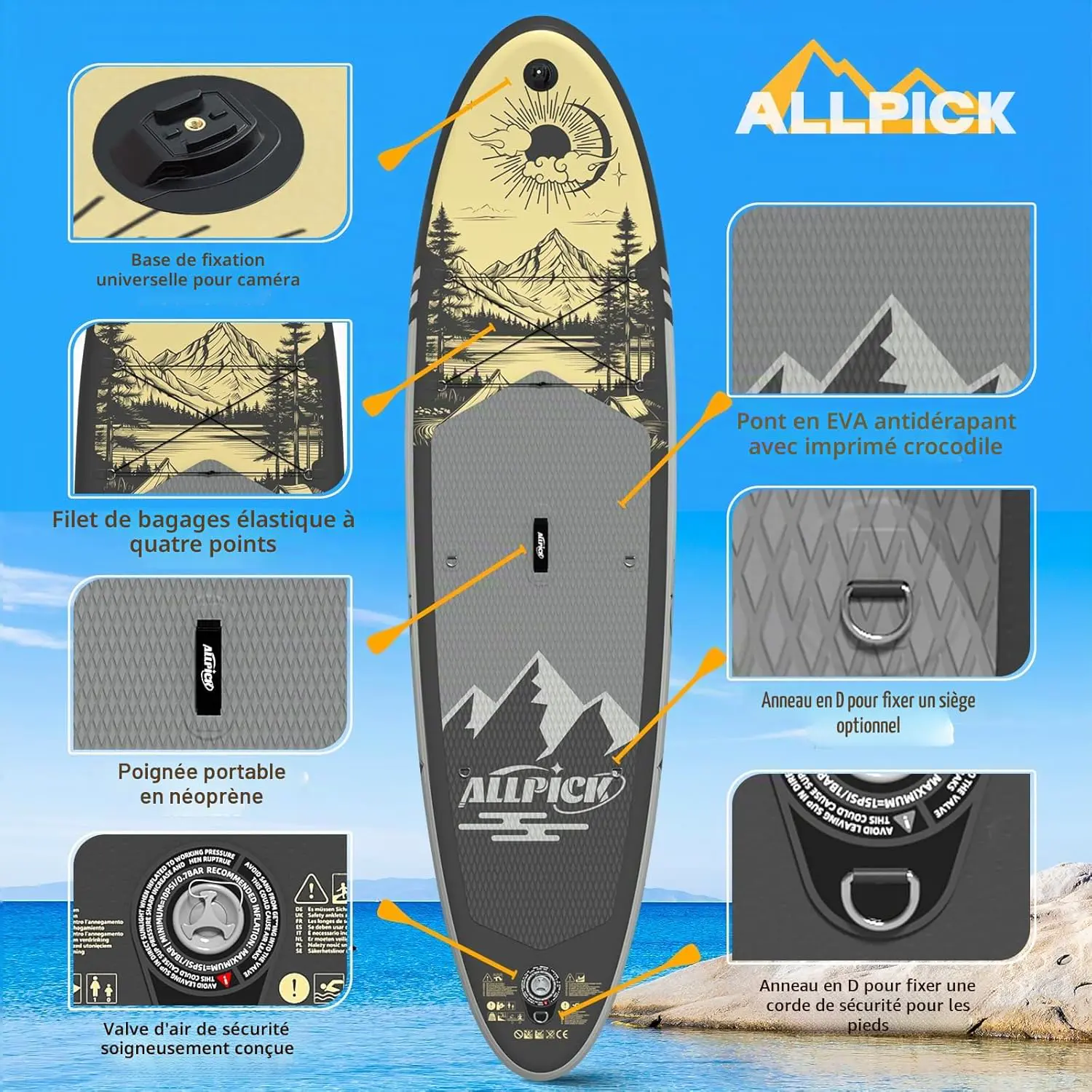 Paddle gonflable gris vue 4