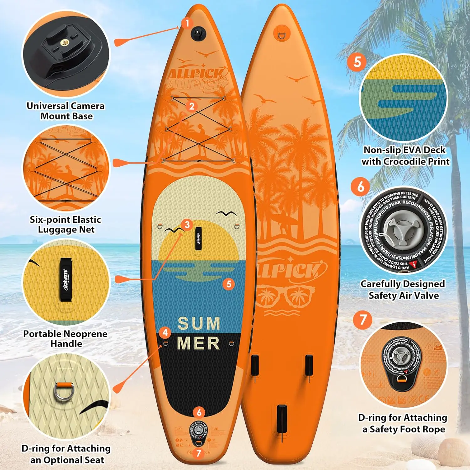 Paddle gonflable orange vue 4