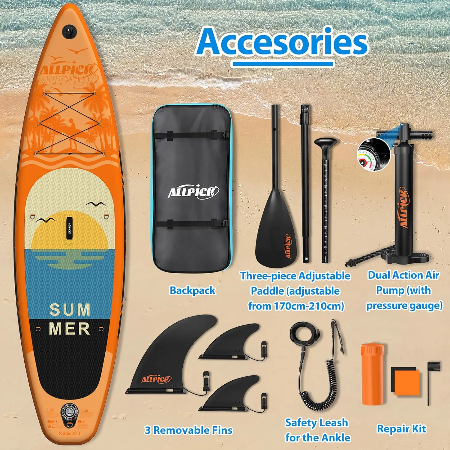 Paddle gonflable orange vue 6