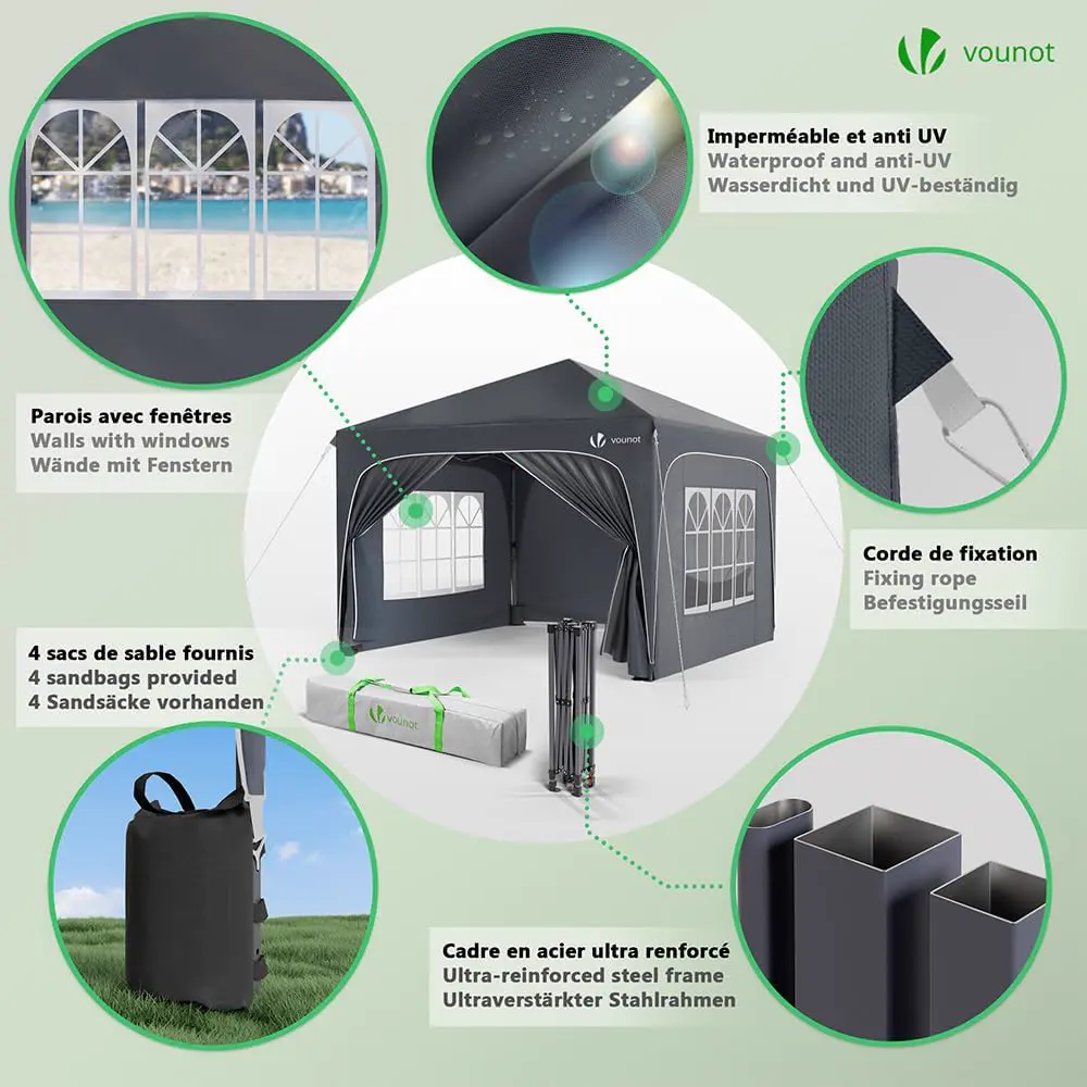 Tonnelle en acier gris 3x3m vue 5