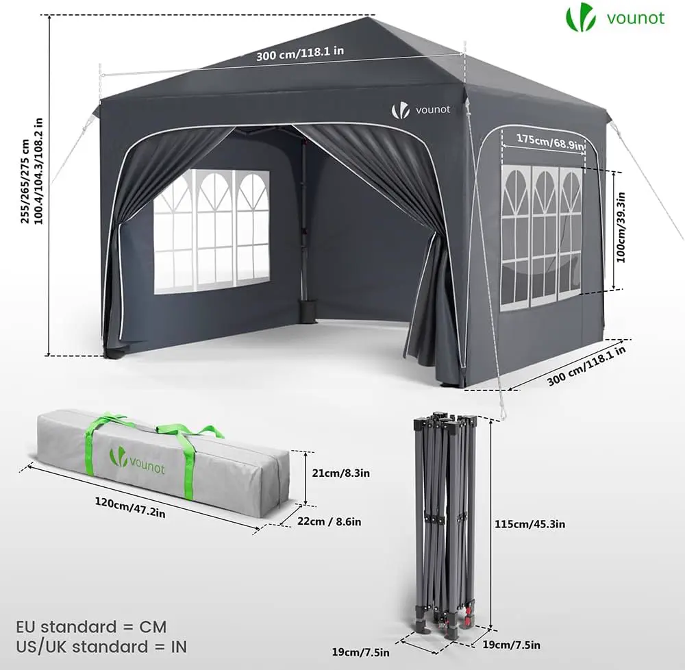 Tonnelle en acier gris 3x3m vue 7