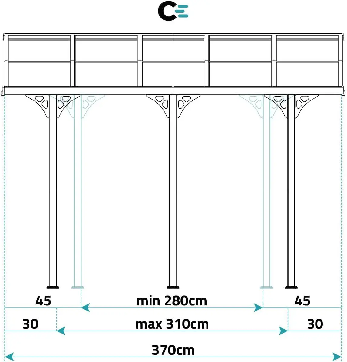 Pergola en aluminium gris 15 m² adossée vue 7