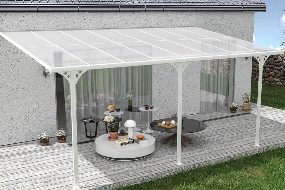 Pergola en aluminium blanc 14,85 m² adossée vue 5