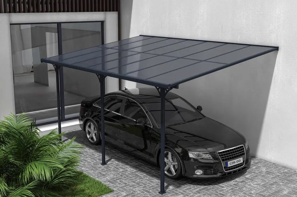 Pergola en aluminium gris 13,5 m² adossée vue 9