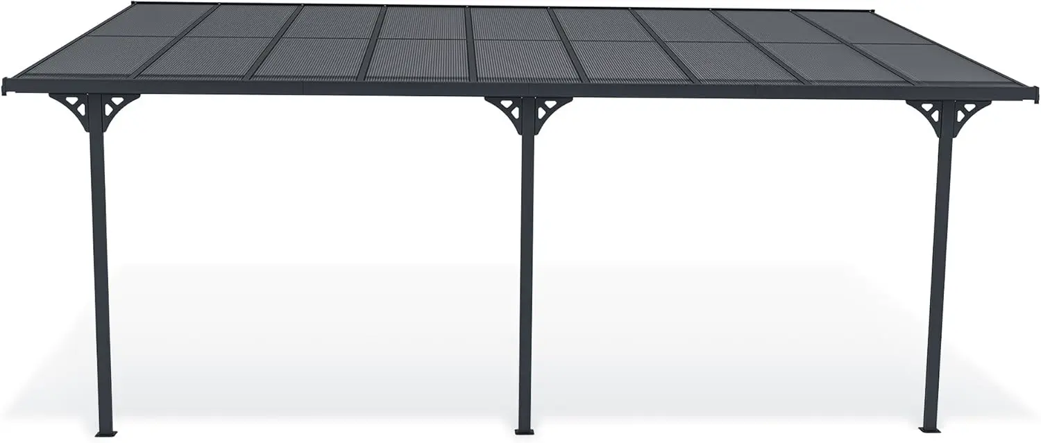 Pergola en aluminium gris 15 m² adossée vue 3
