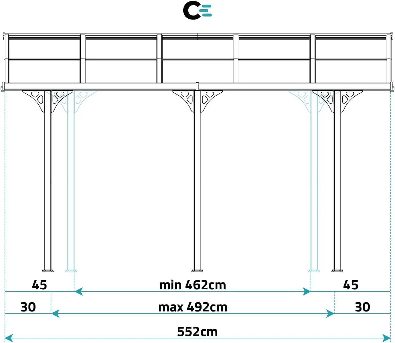 Pergola en aluminium gris 15 m² adossée vue 9