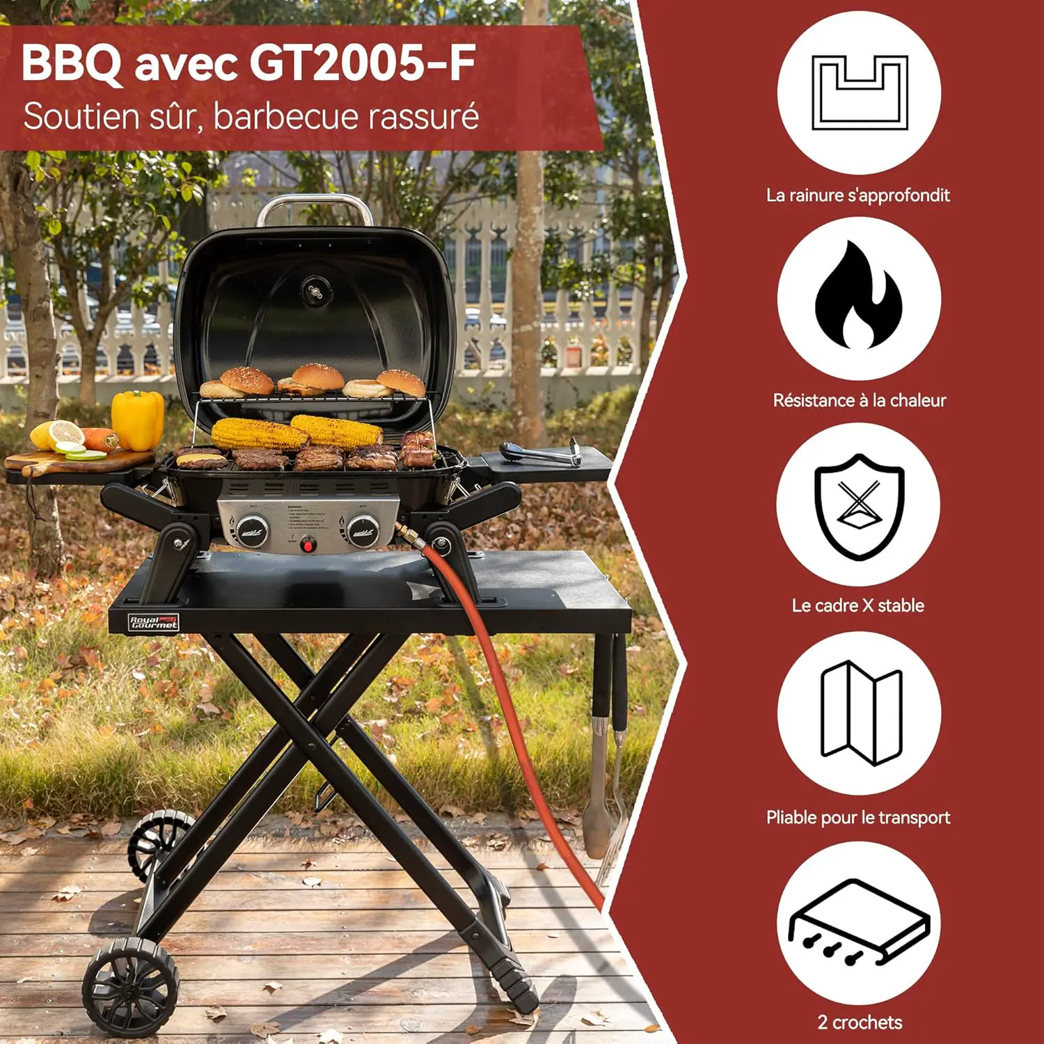 Barbecue à gaz en métal noir 58 x 67,6 cm vue 4