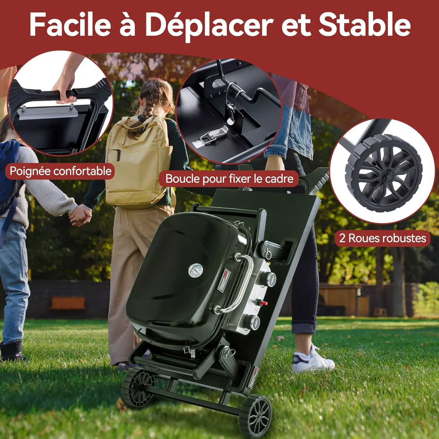Barbecue à gaz en métal noir 58 x 67,6 cm vue 5
