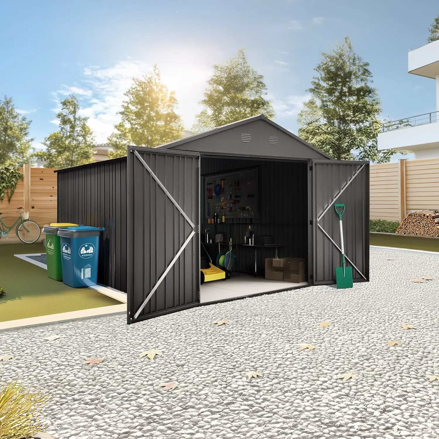 Abri de jardin en métal en métal anthracite vue 4