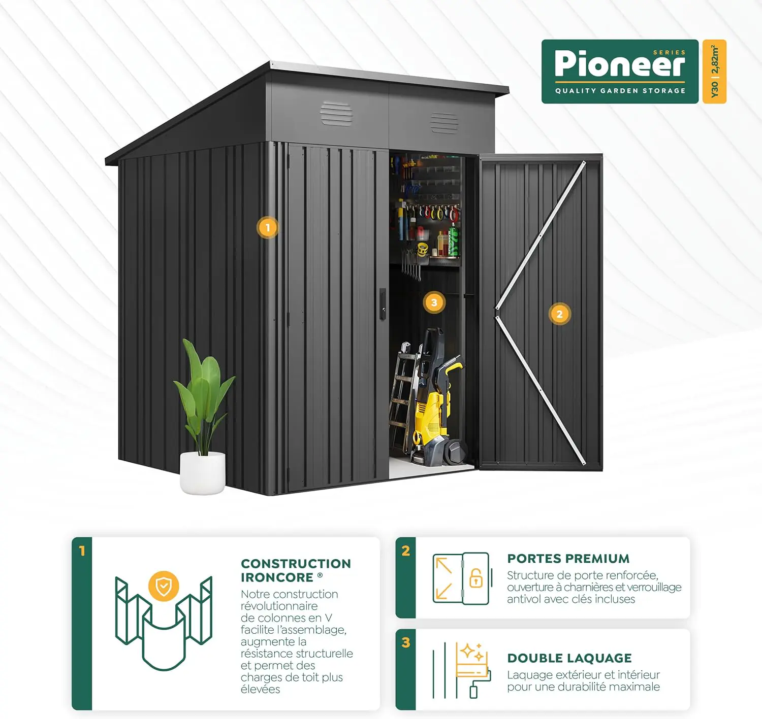 Abri de jardin en métal en métal anthracite vue 2