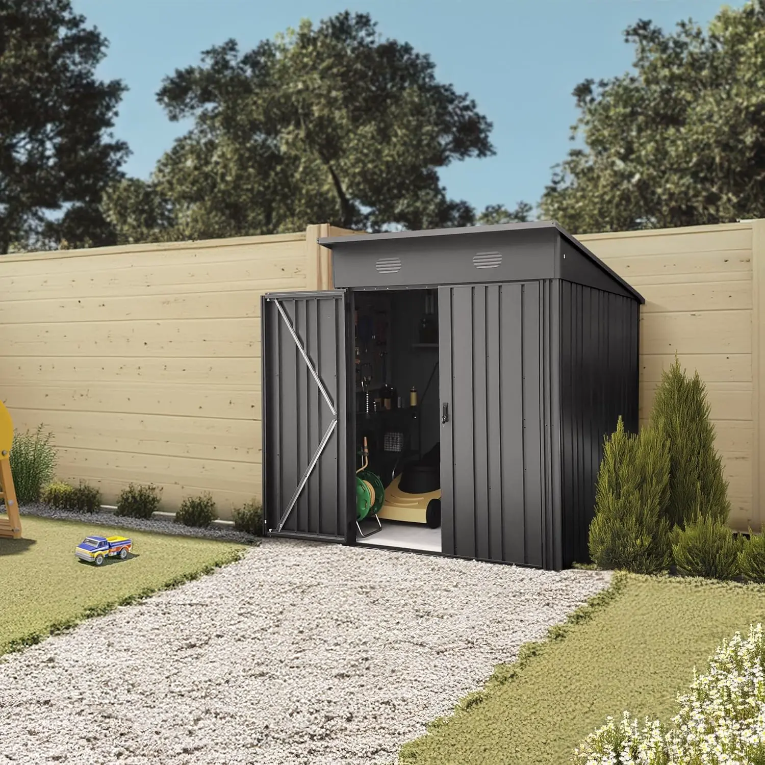 Abri de jardin en métal en métal anthracite vue 4