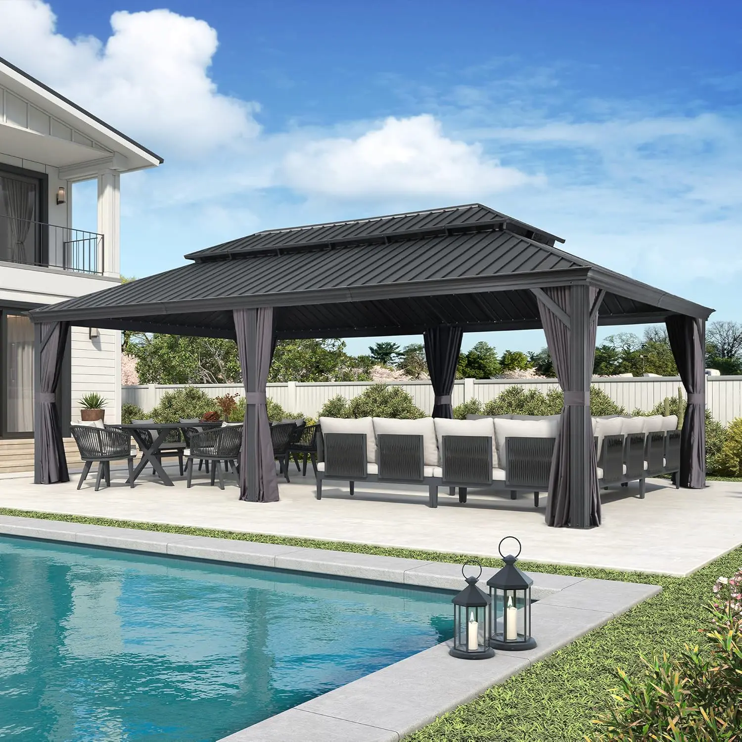 Pergola en aluminium gris 7,32 x 4,25 m vue 2